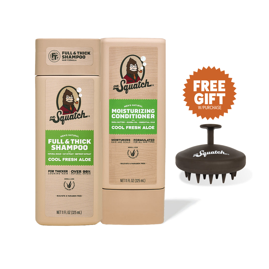Dr. Squatch Hair Care Kit + Free Scalp Scrubber | Full & Thick Shampoo | Moisturizing Conditioner | Natural Products for Men