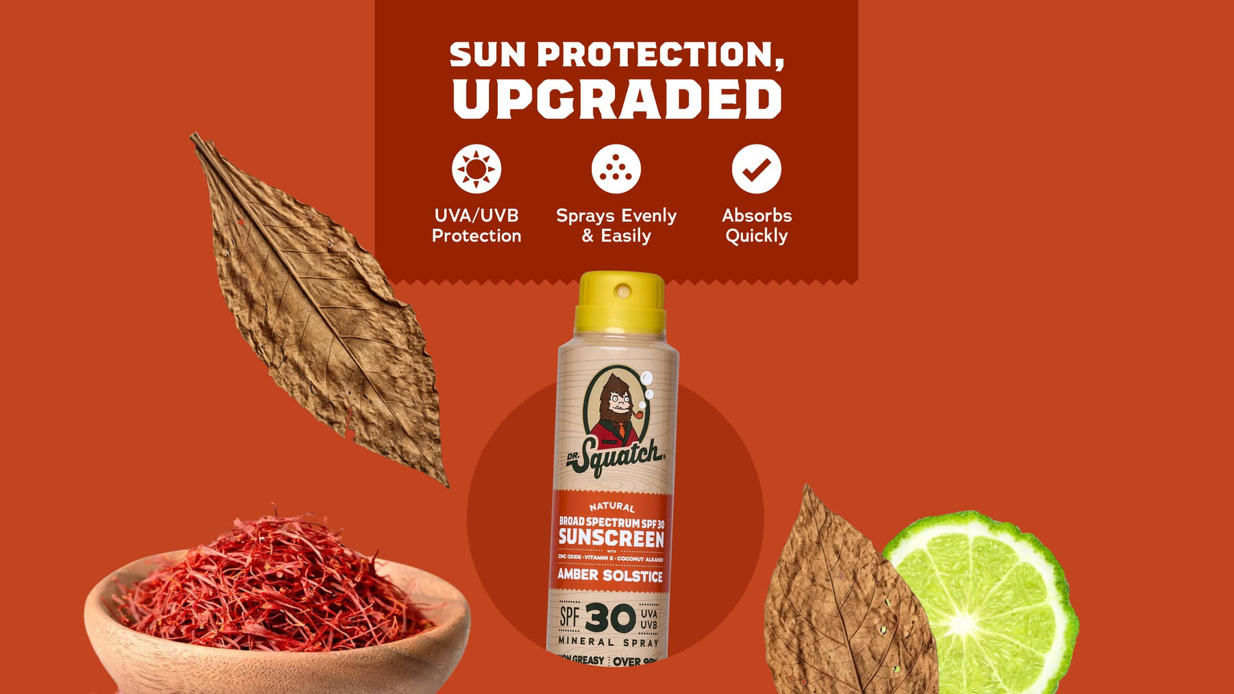 Dr. Squatch Spray Sunscreen | SPF 30 UVA/UVB Protection | Non-Greasy Mineral Sunscreen for Men